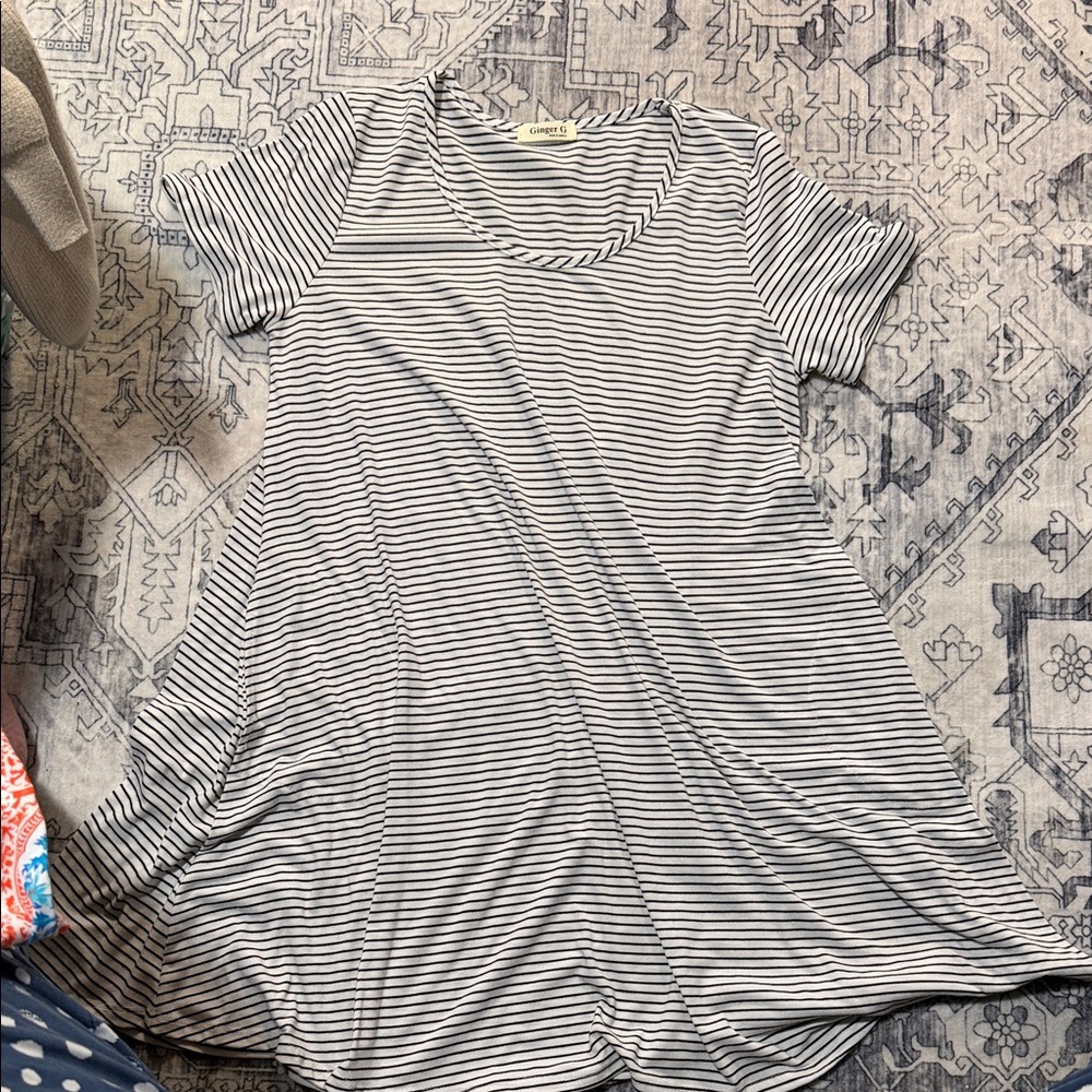 Ginger G Black and White Striped dress with pockets